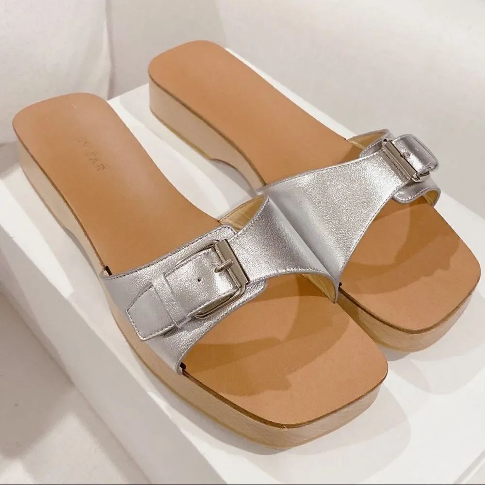 BY FAR Sam buckled metallic leather slides size 38